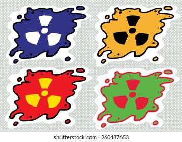 Set of cartoon radioactive fallout contamination symbols