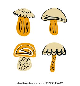 Set of cartoon raw mushrooms