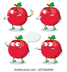 set of cartoon red apple mascot on white background
