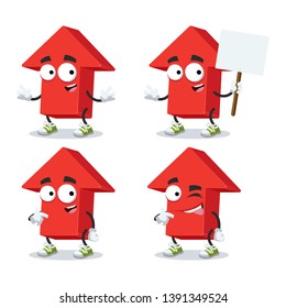 set of cartoon red arrow Up character mascot on white background