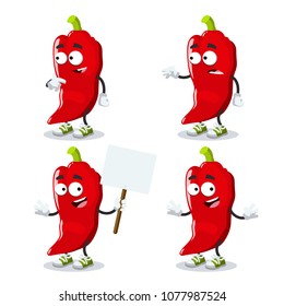 set of cartoon red chili pepper mascot on white background