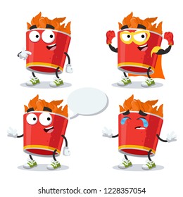 set of cartoon red paper bucket with fried chicken wings character mascot on white background