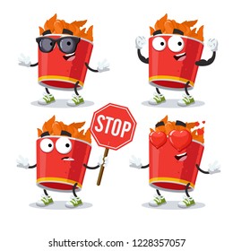 set of cartoon red paper bucket with fried chicken wings character mascot on white background