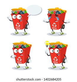 set of cartoon red recycle garbage can for metal character mascot on white background