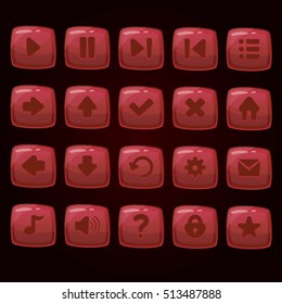 Set of cartoon red vector buttons for game UI