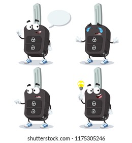 set of cartoon remote ignition car key character mascot on white background