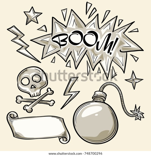 Set Cartoon Retro Bomb Explosion Icons Stock Vector (Royalty Free ...