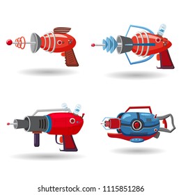 Set cartoon retro space blaster, ray gun, laser weapon. Vector illustration. Cartoon style