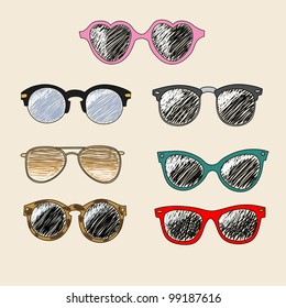 Set of cartoon retro sunglasses