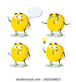 set of cartoon ring of canned pineapple character mascot on white background
