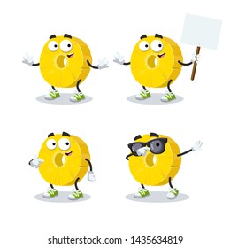 set of cartoon ring of canned pineapple character mascot on white background