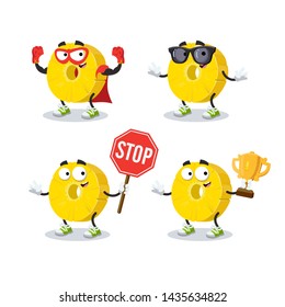 set of cartoon ring of canned pineapple character mascot on white background
