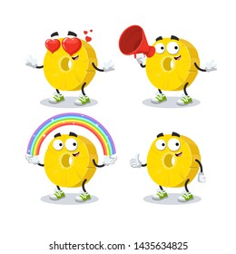 set of cartoon ring of canned pineapple character mascot on white background