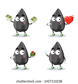 set of cartoon ripe black sunflower seed character mascot on white background