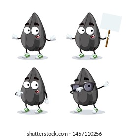 set of cartoon ripe black sunflower seed character mascot on white background