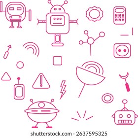 Set of cartoon robots and devices vector illustrations
