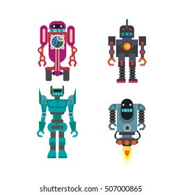 Set of cartoon robots. Illustration isolated on white background.