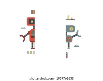 Set of cartoon robots. Vector illustration of robotics for children.