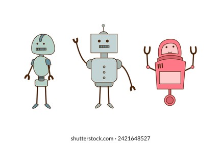 Set of cartoon robots vector illustration