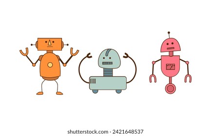 Set of cartoon robots vector illustration