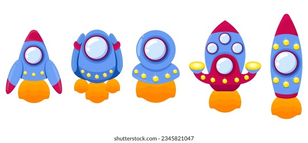 a set of cartoon rocket illustrations   