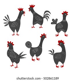 Set Cartoon Roosters On White 260nw 502861189 