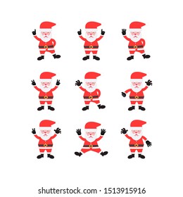 Set of cartoon Santa Claus Christmas isolated. Happy and funny character. Flat design vector illustration.
