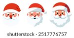 Set of cartoon Santa Claus heads or face in flat style. Vector illustration