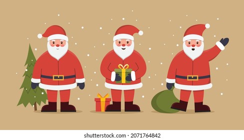 Set of cartoon  Santa Claus icons. Suitable for designs on the theme of New Year. Christmas vector illustration