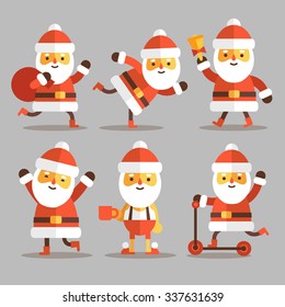 Set of cartoon Santa Clauses in a flat style. Santa set 2