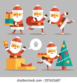 Set of cartoon Santa Clauses in a flat style. Santa set 1