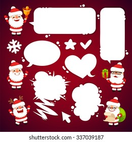 Set of Cartoon Santa Clauses with a Speech Bubbles