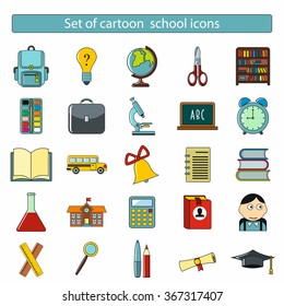 Set of cartoon school icons. Vector illustration