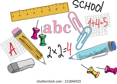 Set of cartoon school supplies