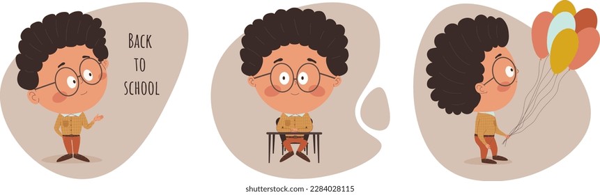 Set of cartoon schoolboy with in different poses
