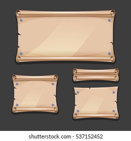 Set of cartoon scrolls. Elements of interface. Vector illustration.