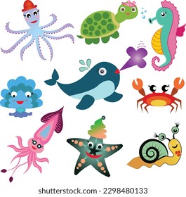 Set of cartoon sea animal for baby