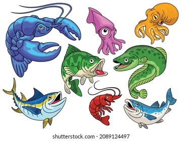 Set of Cartoon Sea Animals