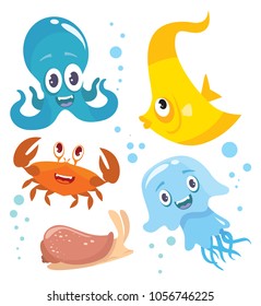 set of cartoon sea animals vector illustration
