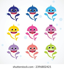 Set cartoon shark family collection vector. Baby shark family vector set. Baby shark icon.