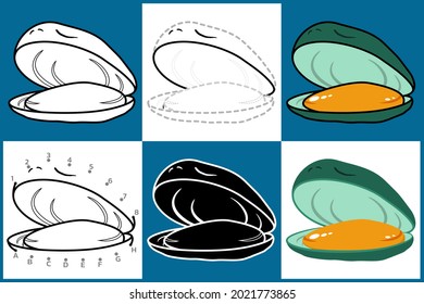 Set of cartoon SHELLFISH in 6 styles, Vector illustration