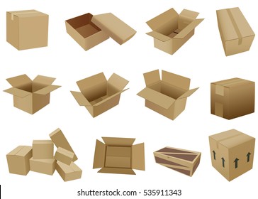 Set of cartoon shipping boxes with flat design 