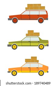 Set of cartoon silhouettes of cars isolated on a white background. Vector 