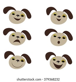 Set of cartoon simpel dog heads. Different expressions