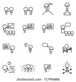 Conjunto de caracteres de línea simple de caricatura en acción de la variedad concepto de idea de negocio para el diseño gráfico vectorial