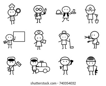 Set of Cartoon simple line character in variety careers with idea concept for vector graphic design