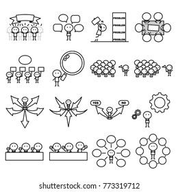 Set of Cartoon simple line character in variety action of Business idea concept for vector graphic design