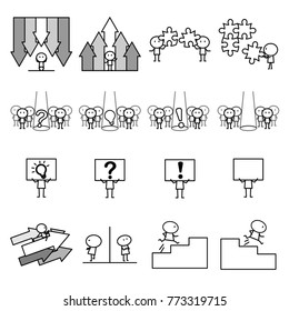 Set of Cartoon simple line character in variety action of Business idea concept for vector graphic design