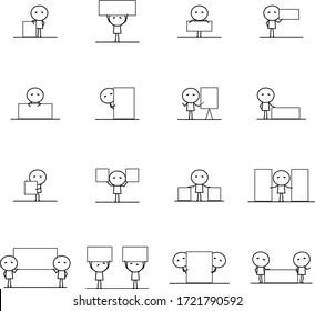 Set of Cartoon simple outline variety action with the blank board concept for vector graphic design