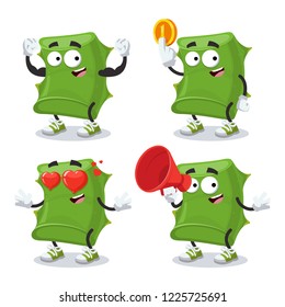 set of cartoon slice aloe vera character mascot on white background